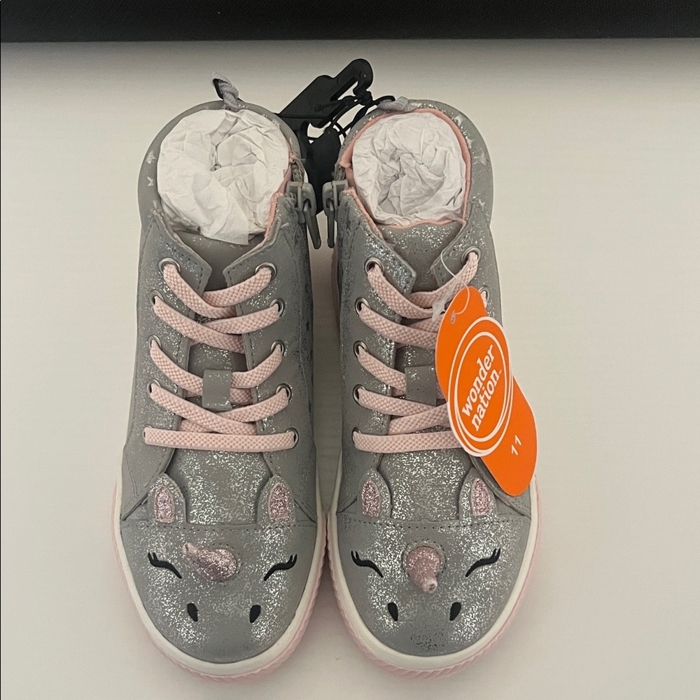 Wonder Nation Kids Glitter Unicorn Sneakers - Silver and Pink